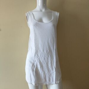 Scotch&Soda Top Tunic Womens L/M*White 100%Linen Sleeveless Pompom Knit Beachy